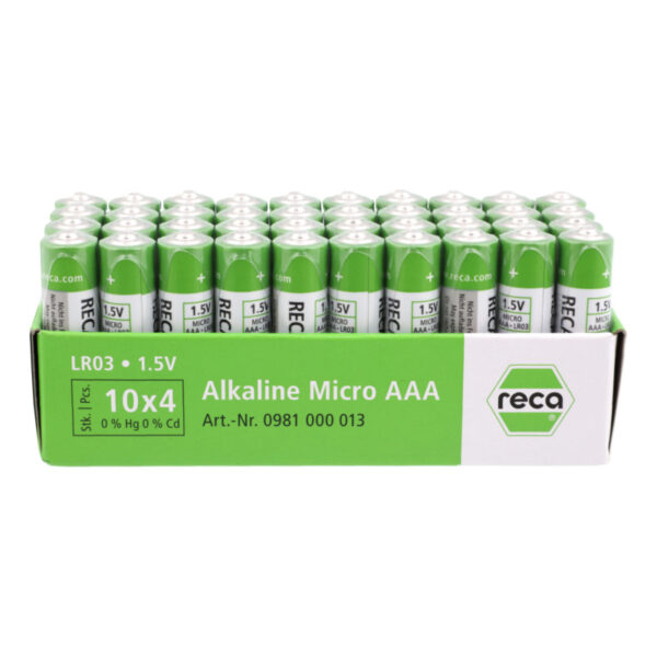 RECA 40 šarminės baterijos 1,5 V, LR03 Micro AAA, 40 vnt.